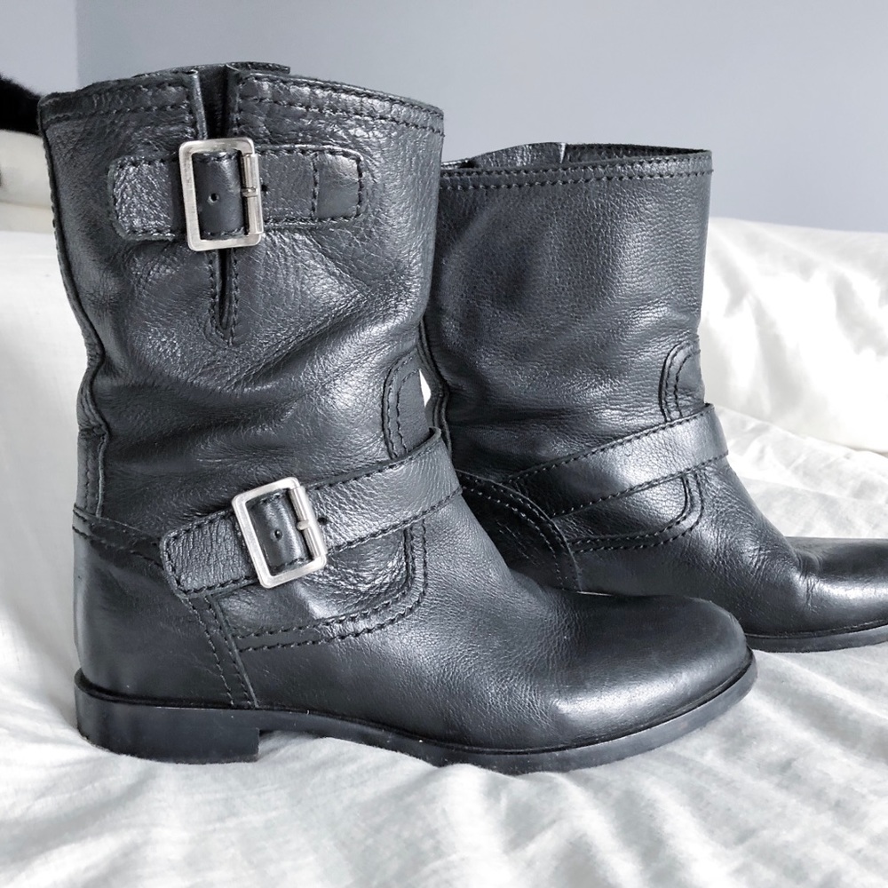 PRADA Black Double Buckle Moto Boots 38.5